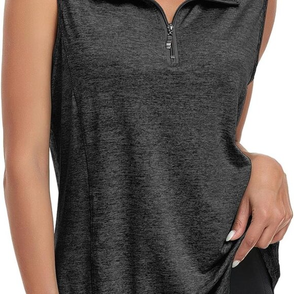 Dark Grey Women's Zip Up Golf Workout Tank Top, Large, Sleeveless, Quick Dry Ath - Picture 1 of 3
